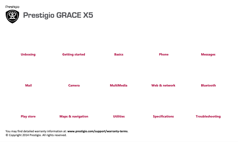 Page n°1 - Manuel utilisateur Prestigio Grace X5