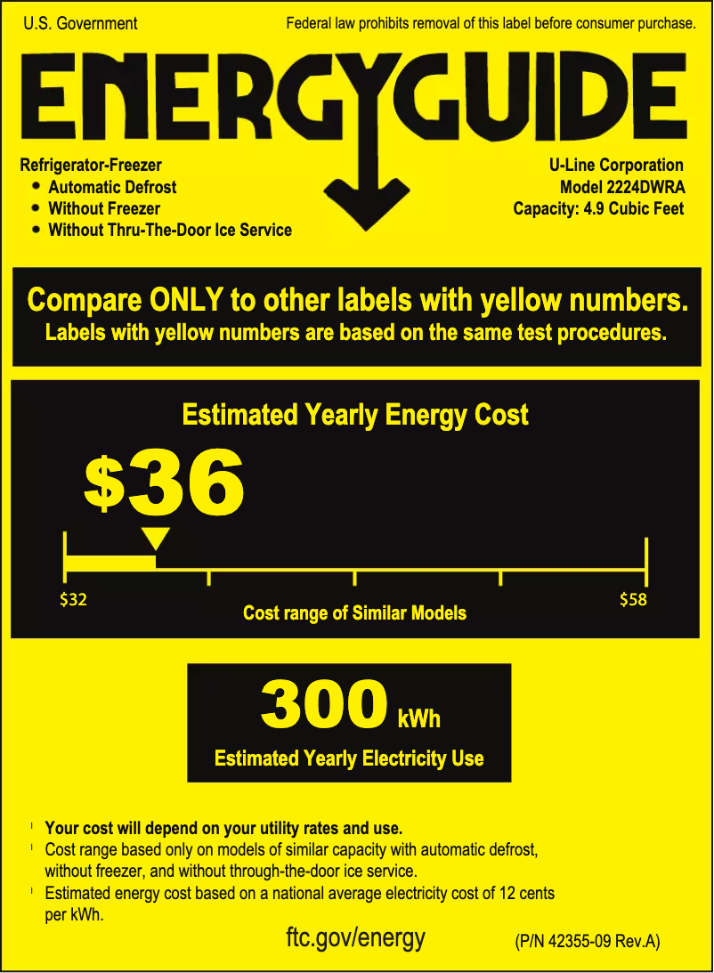 Page 1 de la notice Label énergétique U-Line U-1224DWRS-00B