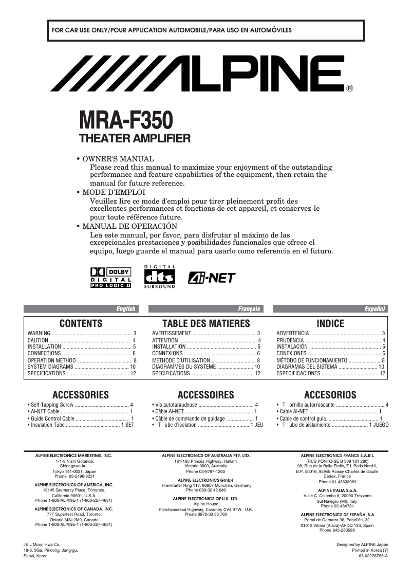 Imagen de la primera página del manual del dispositivo MRA-F350