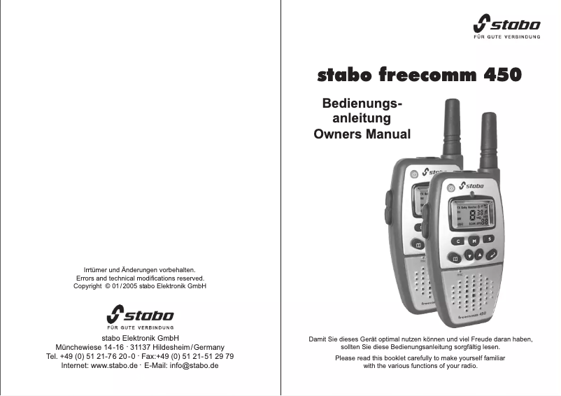 Imagen de la primera página del manual del dispositivo Freecomm 450
