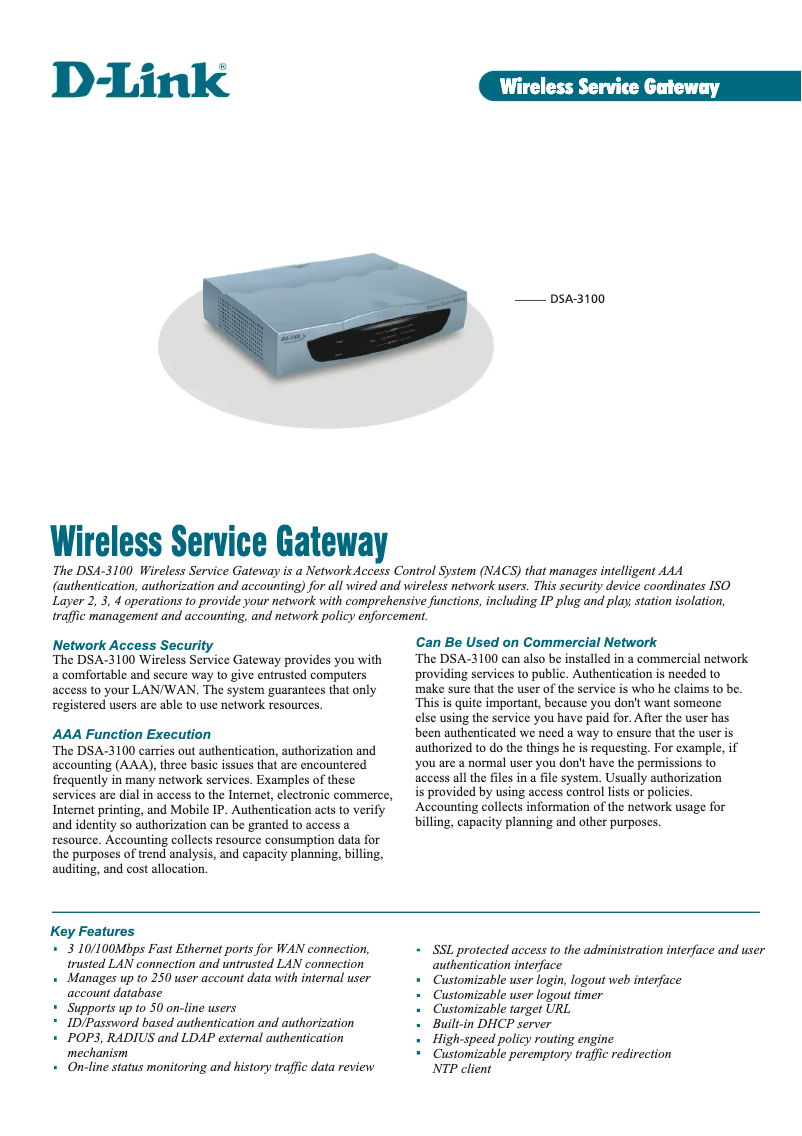 Page n°1 - Fiche technique D-Link DSA-3100