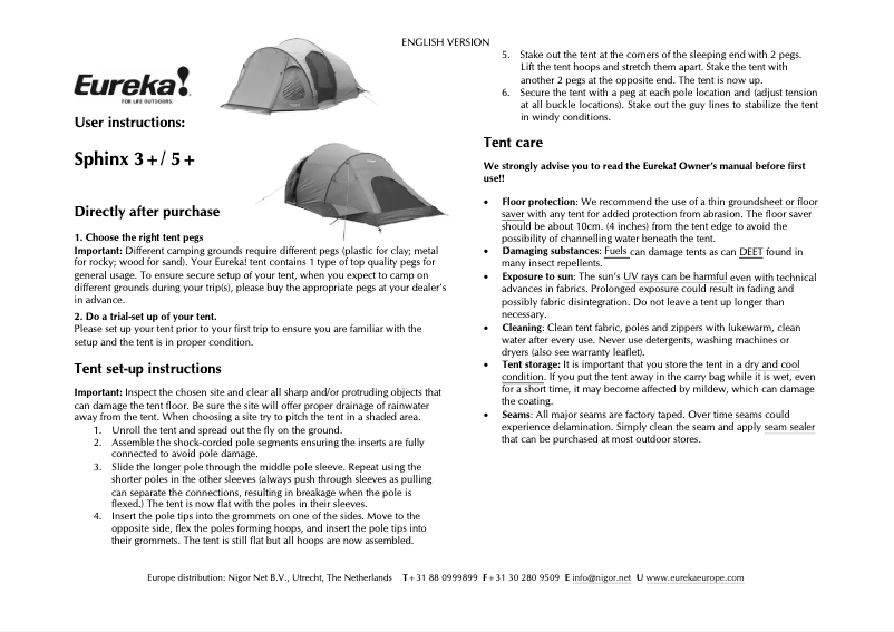 Page n°1 - Manuel utilisateur Eureka Sphinx 5+