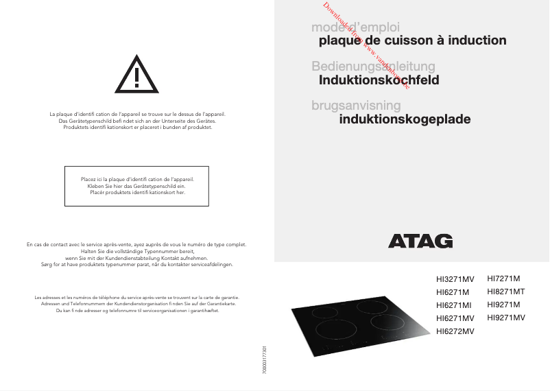 Page 1 de la notice Manuel utilisateur Atag HI9271MV