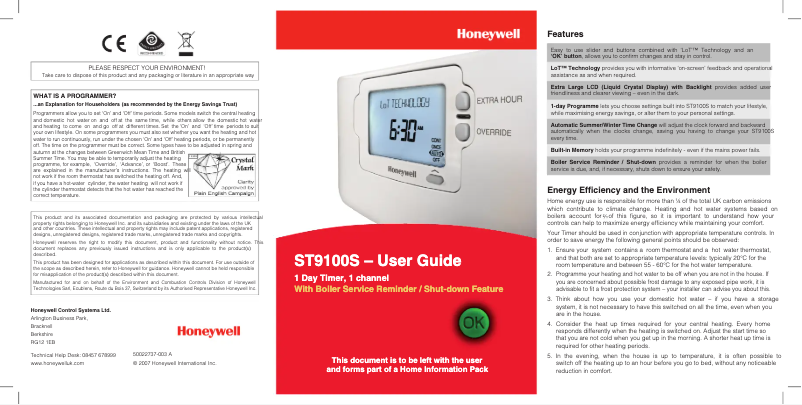 Page 1 de la notice Manuel utilisateur Honeywell ST9100S