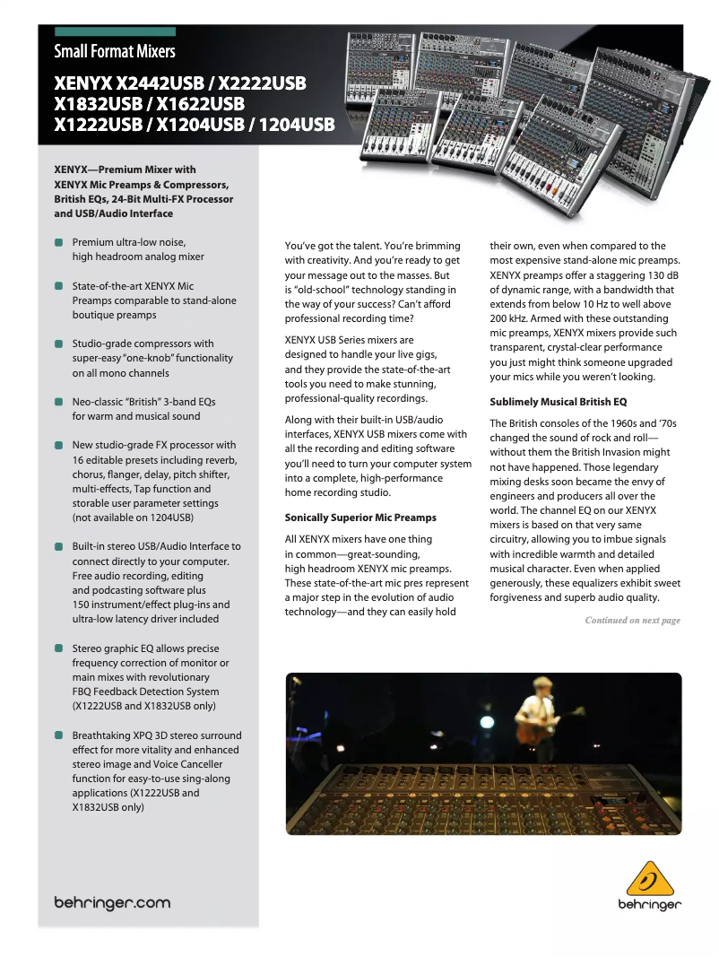 Page 1 of the manual Brochure Behringer Xenyx X1622USB