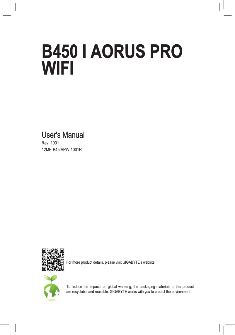 Page 1 de la notice Manuel utilisateur Gigabyte B450 Aorus Elite V2
