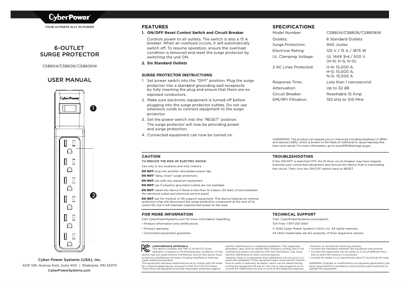 Page n°1 - Manuel utilisateur CyberPower CSB604