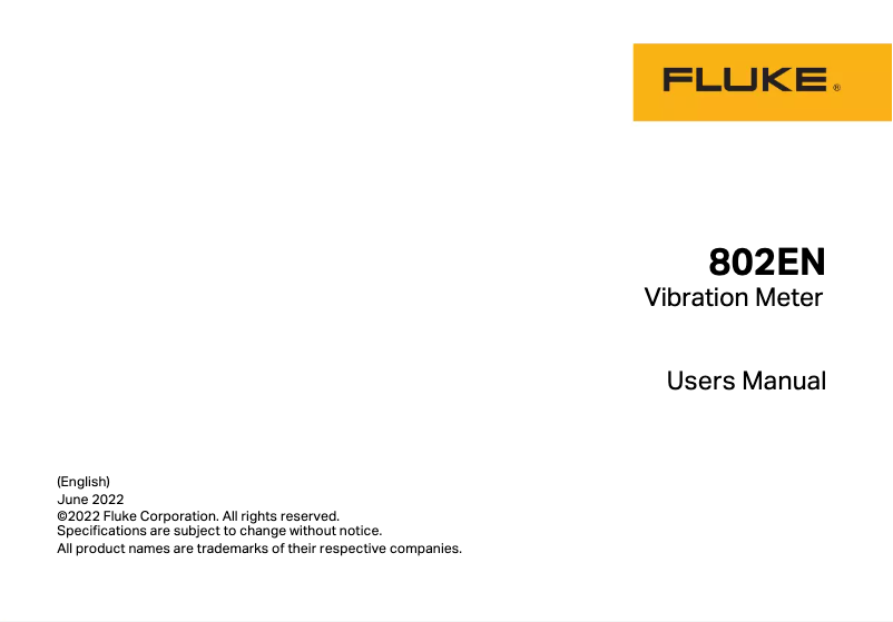 Page n°1 - Manuel utilisateur Fluke 802EN
