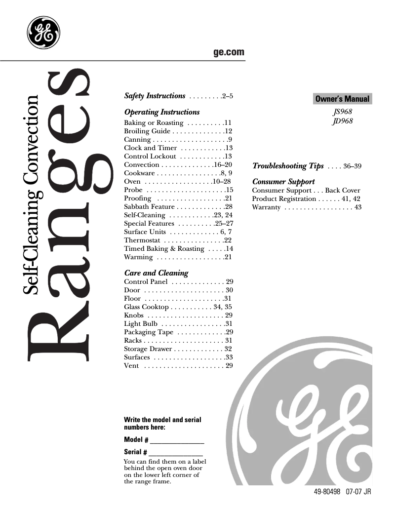 Image de la première page du manuel de l'appareil Profile JD968KFCC