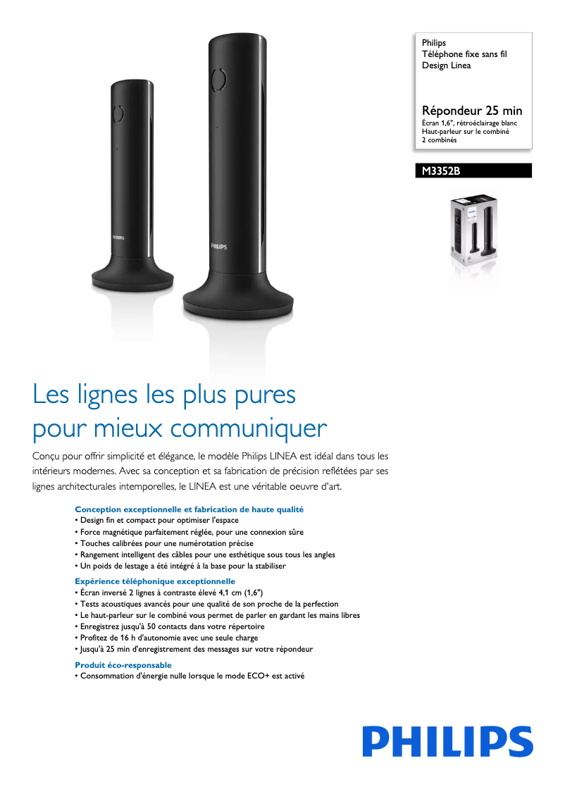 Page n°1 - Fiche technique Philips M3352B