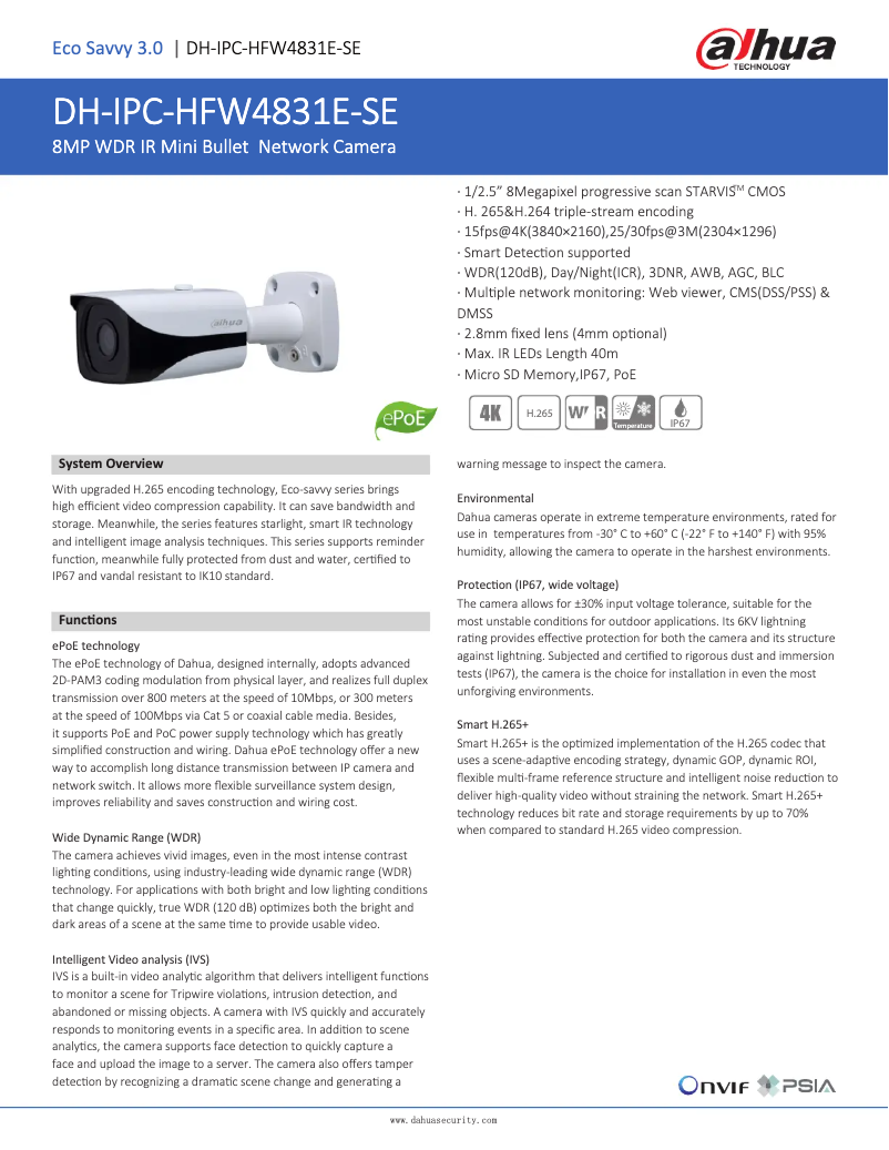 Page 1 de la notice Fiche technique Dahua Technology IPC-HFW4831E-SE