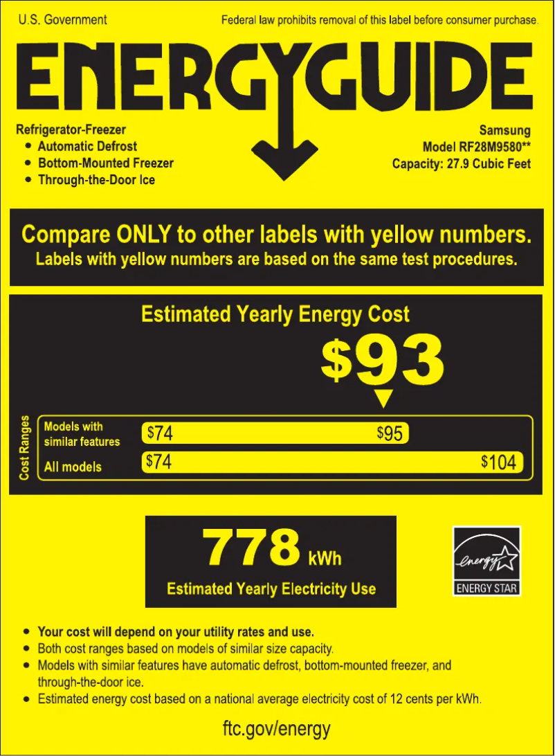 Page 1 de la notice Label énergétique Samsung RF28M9580S