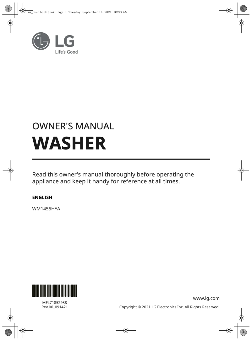 Page n°1 - Manuel utilisateur LG WM1455HPA