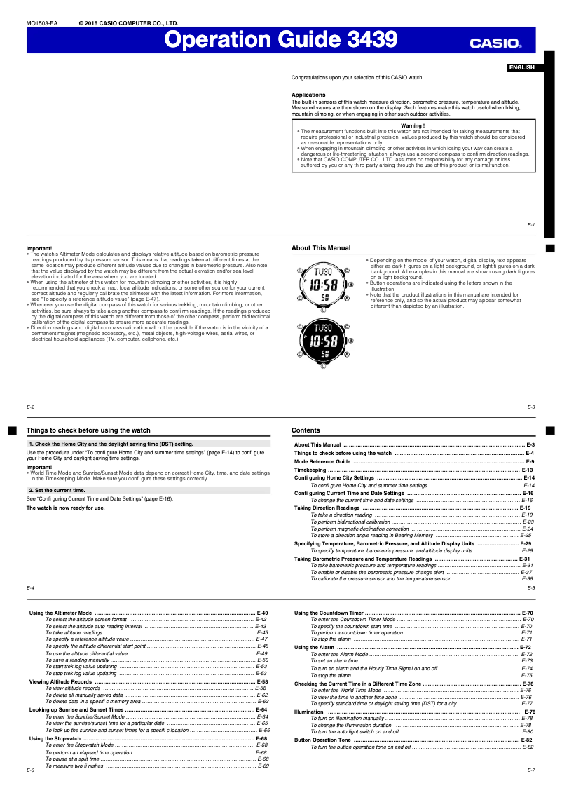 Page 1 de la notice Manuel utilisateur Casio Collection SGW-1000-2BER