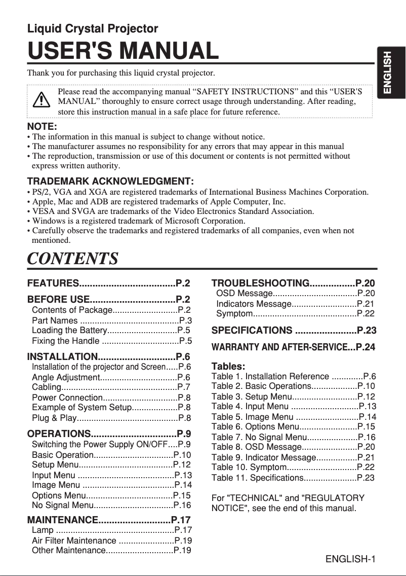 Page 1 de la notice Manuel utilisateur Hitachi CP-S310W