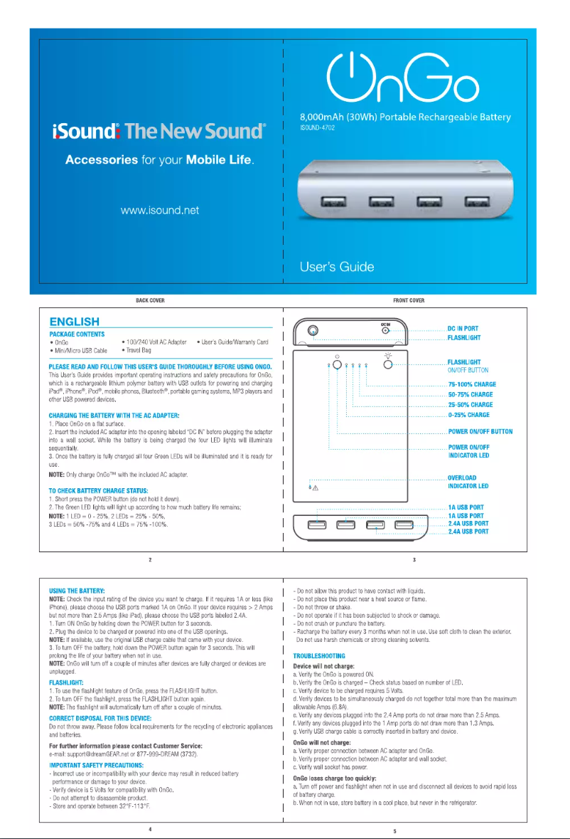 Page n°1 - Manuel utilisateur dreamGEAR ISOUND-4702
