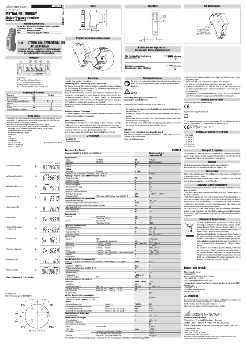 Image de la première page du manuel de l'appareil METRALINE ENERGY U281