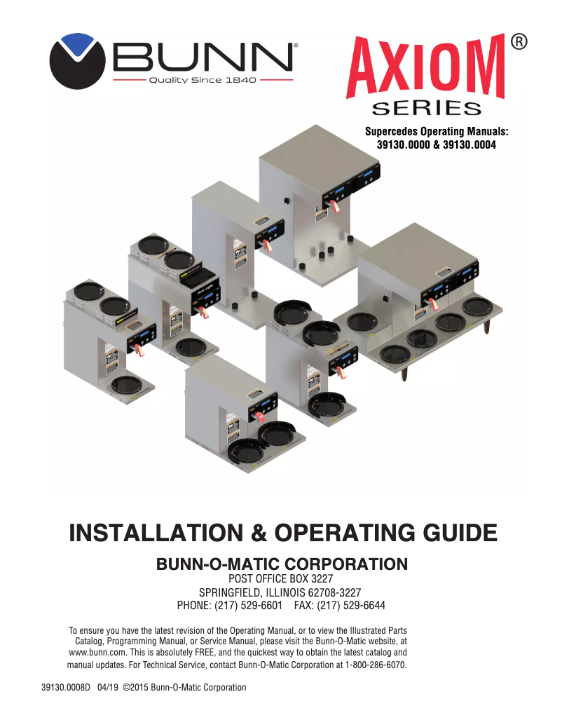 Page 1 de la notice Instructions / montage Bunn Axiom