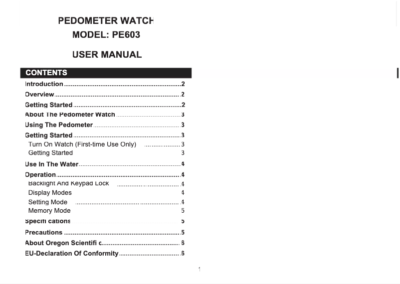 Page n°1 - Manuel utilisateur Oregon Scientific PE603