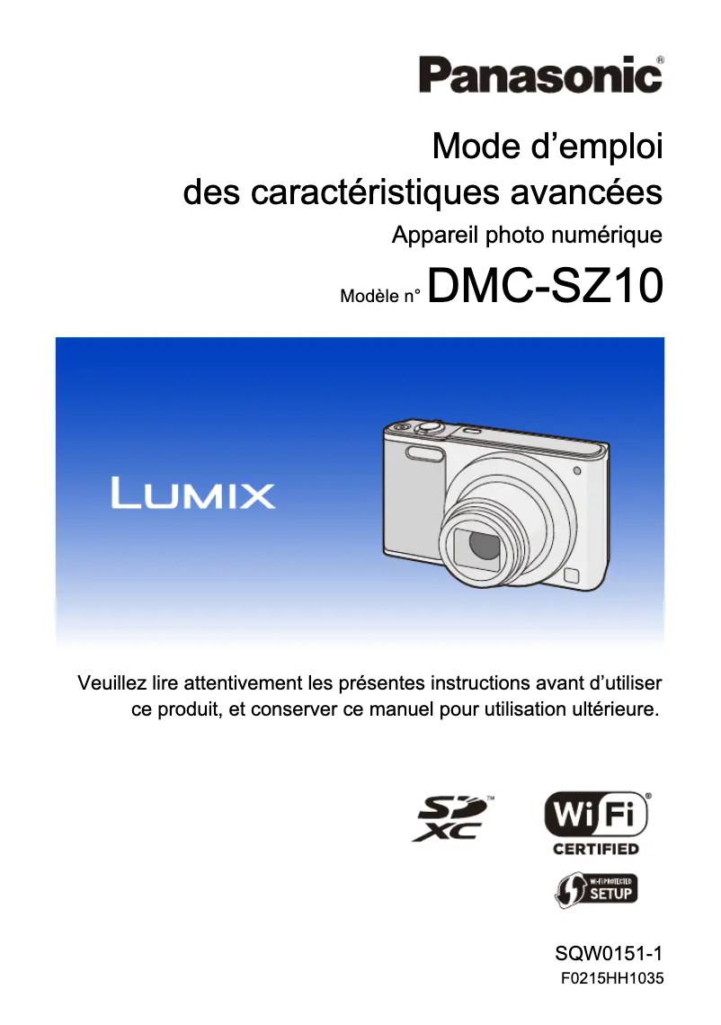 Page n°1 - Manuel utilisateur Panasonic Lumix DMC-SZ10