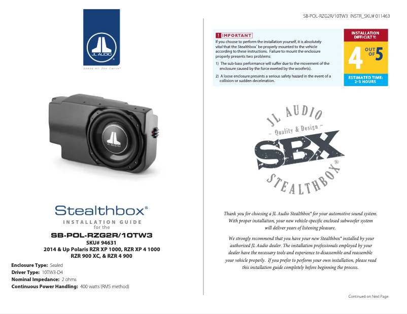 Image de la première page du manuel de l'appareil SB-POL-RZG2R/10TW3