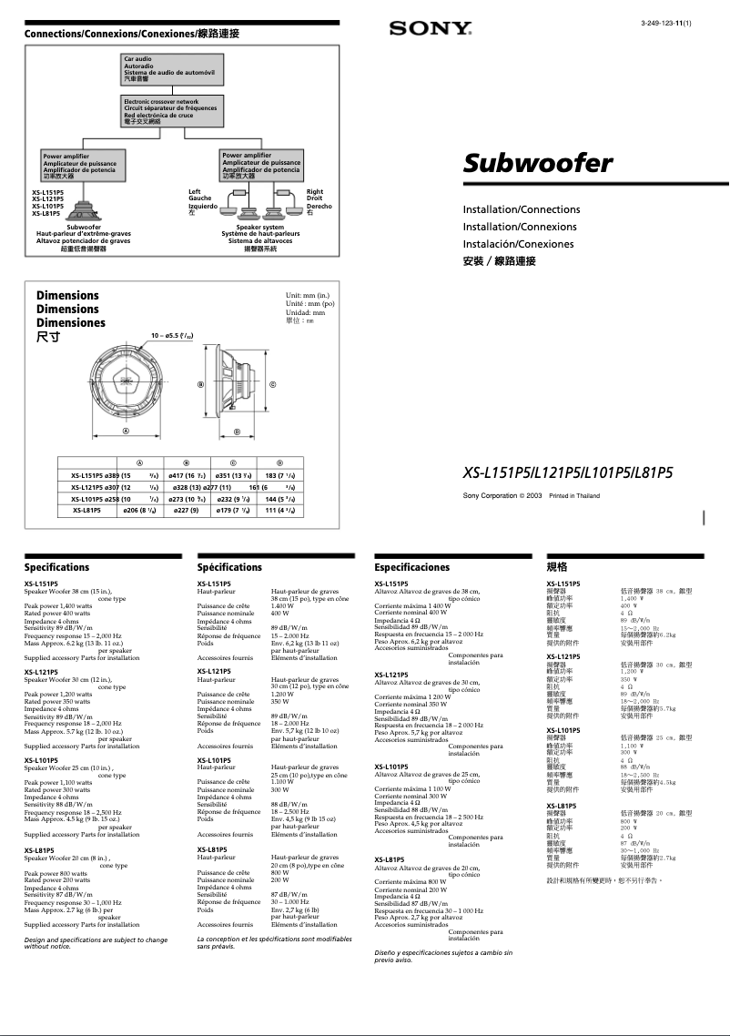 Image de la première page du manuel de l'appareil XS-L121P5