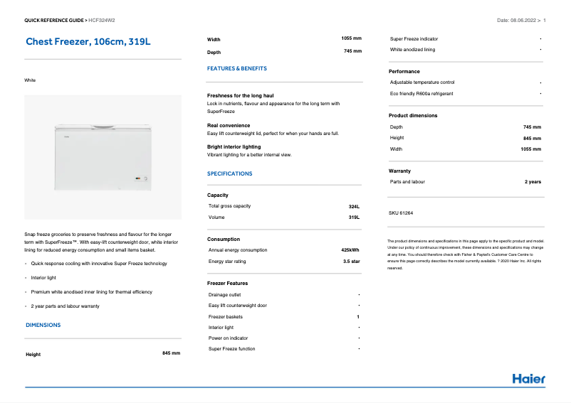 Page n°1 - Informations de garantie Haier HCF324W2