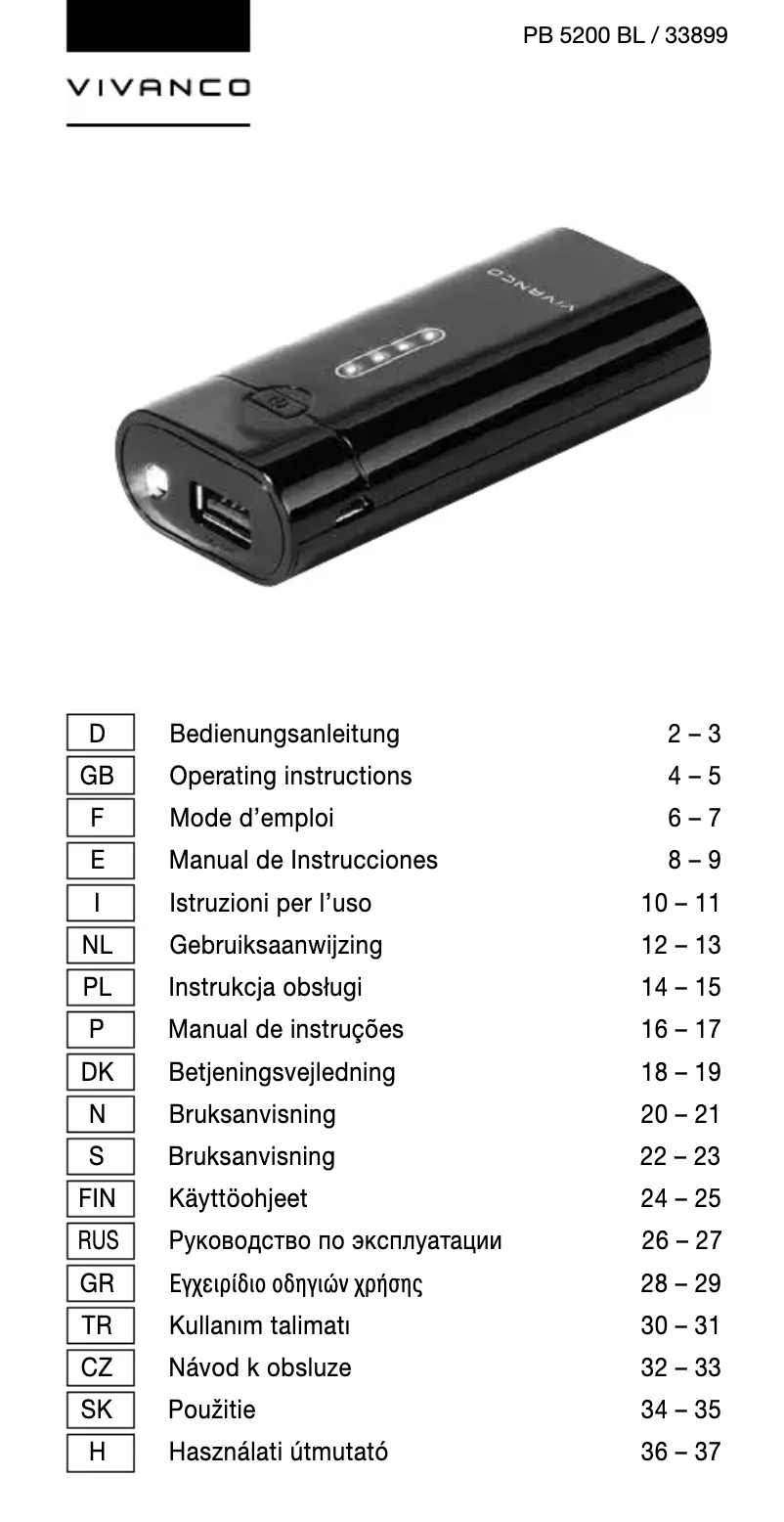 Page 1 de la notice Manuel utilisateur Vivanco PB 5200 BL