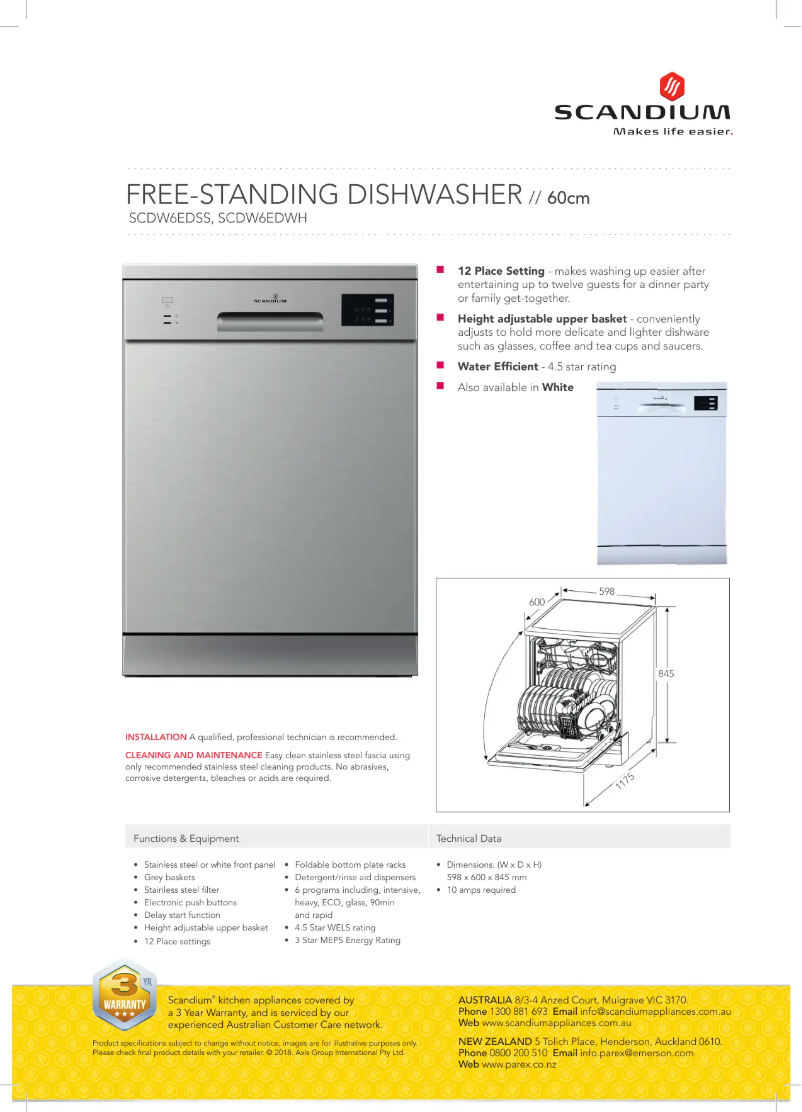 Page 1 de la notice Fiche technique Scandium SCDW6EDWH
