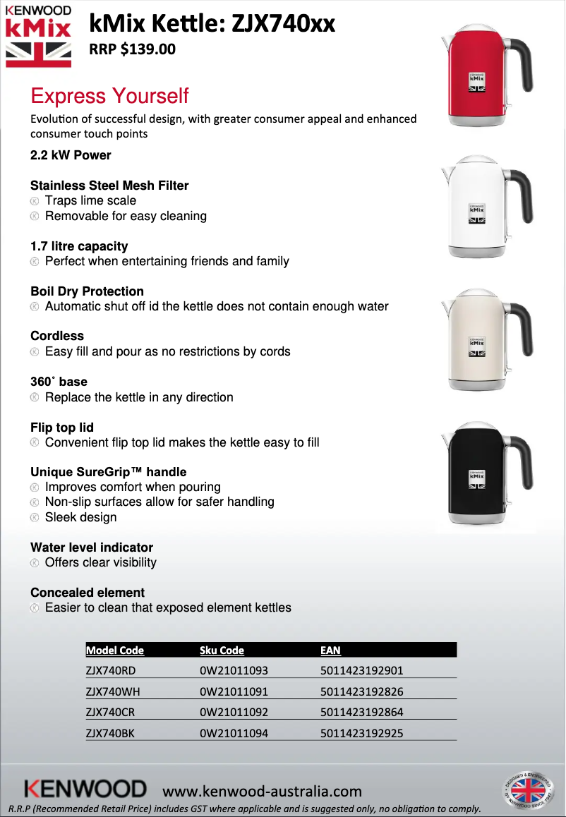 Page n°1 - Fiche technique Kenwood kMix ZJX740
