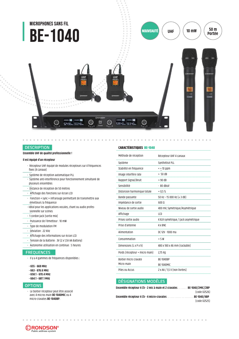 Page 1 de la notice Manuel utilisateur Rondson BE-1040BP