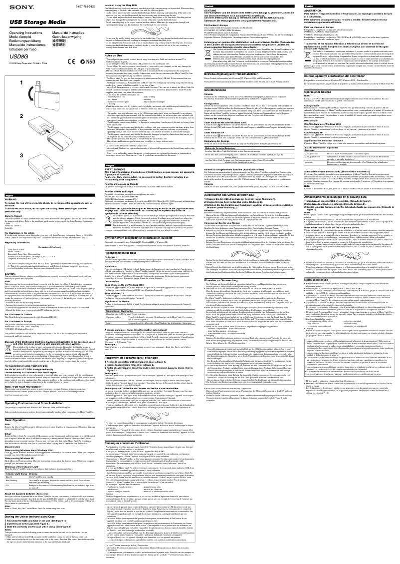 Page 1 de la notice Manuel utilisateur Sony USD8G