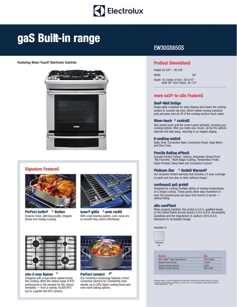 Page n°1 - Fiche technique Electrolux EW30GS65GS