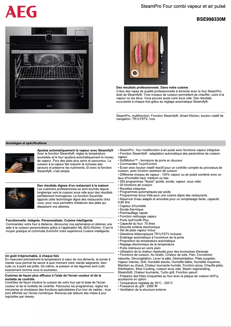 Page 1 de la notice Fiche technique AEG BSE998330M