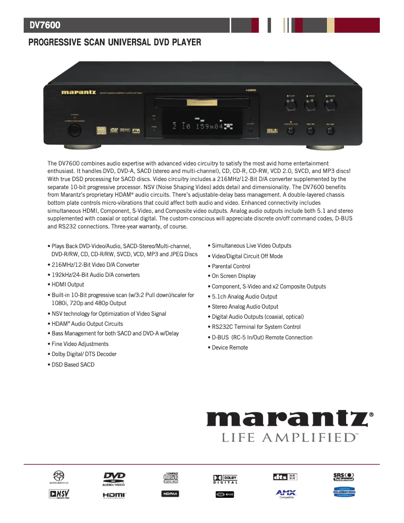 Page 1 de la notice Fiche technique Marantz DV7600
