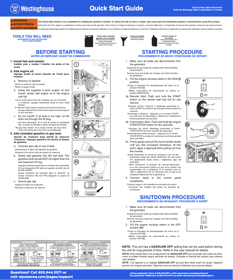 Page n°1 - Guide de démarrage rapide Westinghouse WGen9500c