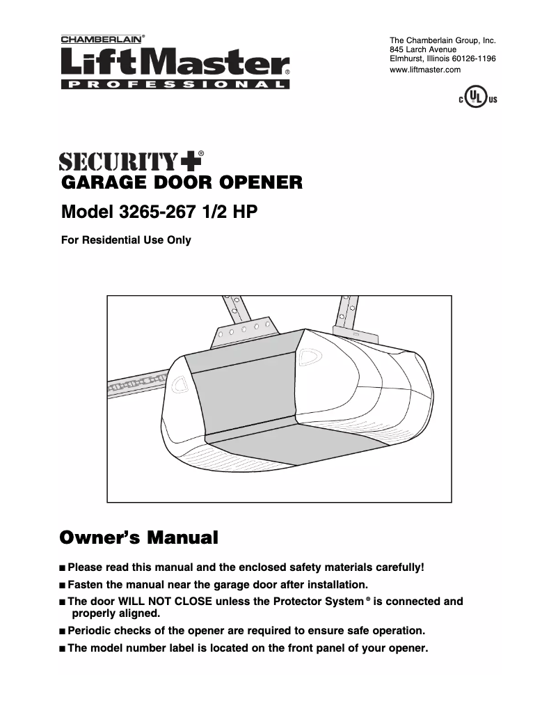 Imagen de la primera página del manual del dispositivo Liftmaster 3265-267