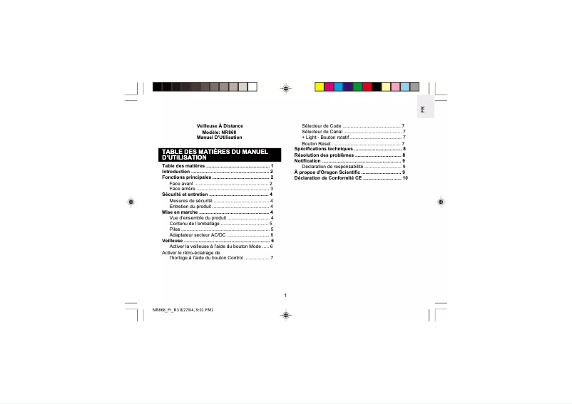 Image de la première page du manuel de l'appareil NR868