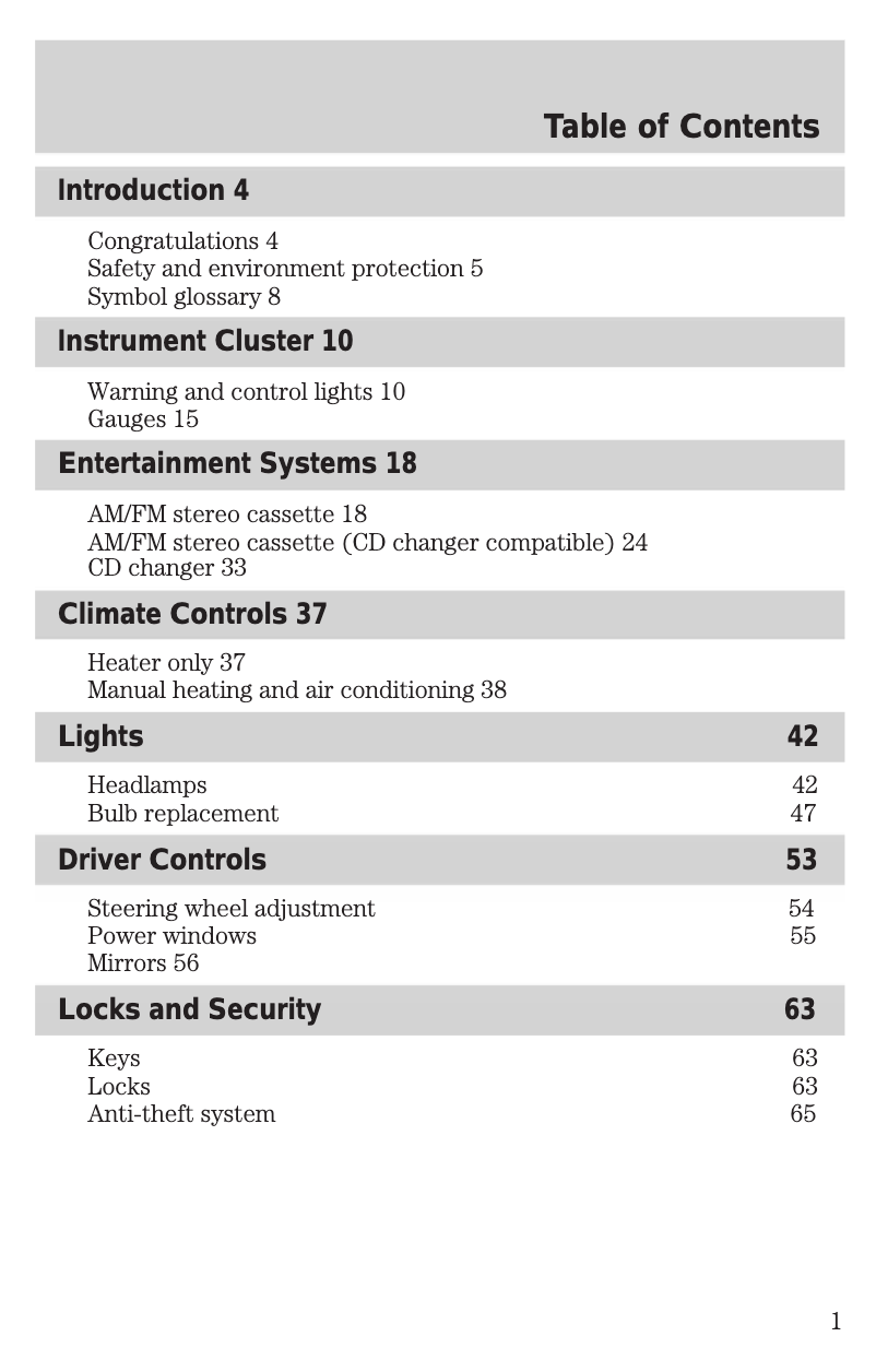 Page n°1 - Manuel utilisateur Ford Escort (2002)