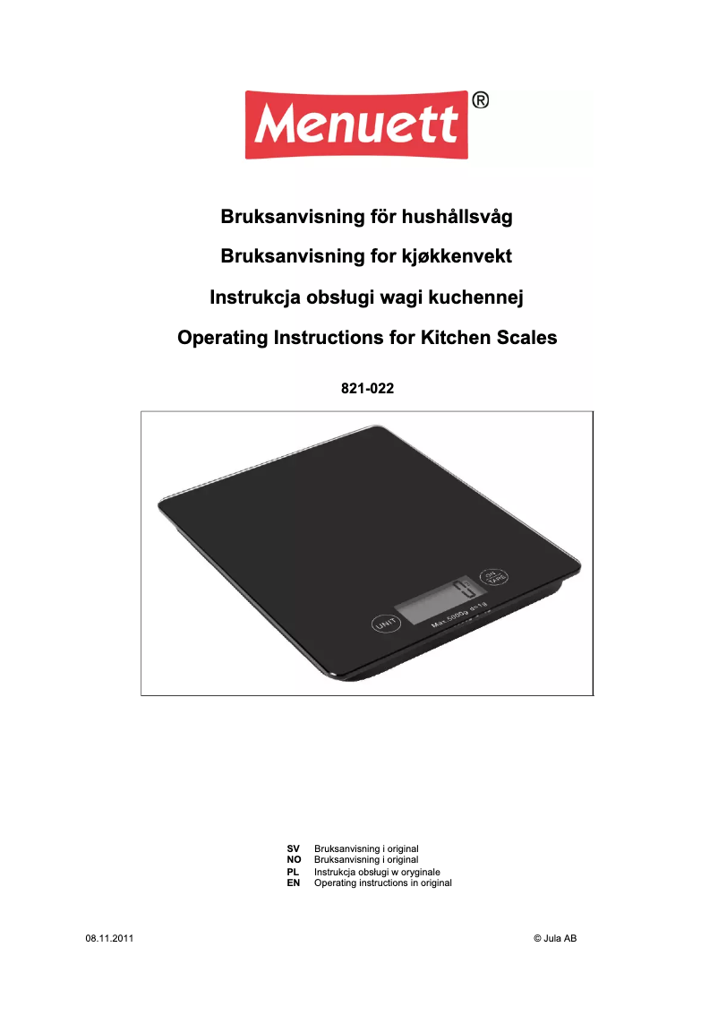 Page n°1 - Manuel utilisateur Menuett 821-022