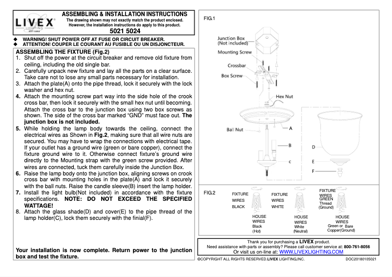 Page 1 de la notice Manuel utilisateur Livex Lighting Legacy 5024-01