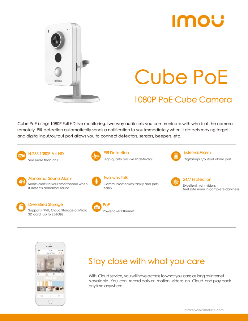 Page 1 de la notice Fiche technique Imou Cube PoE