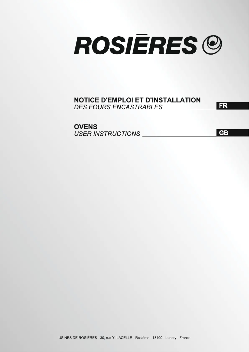 Page 1 de la notice Manuel utilisateur Rosieres RFAD 93 RB