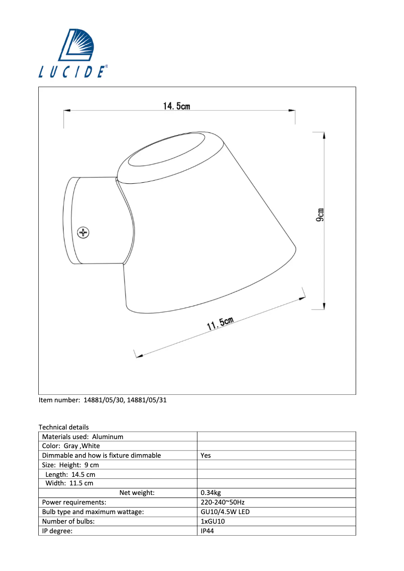 Page n°1 - Manuel utilisateur Lucide Dingo 14881/05/30