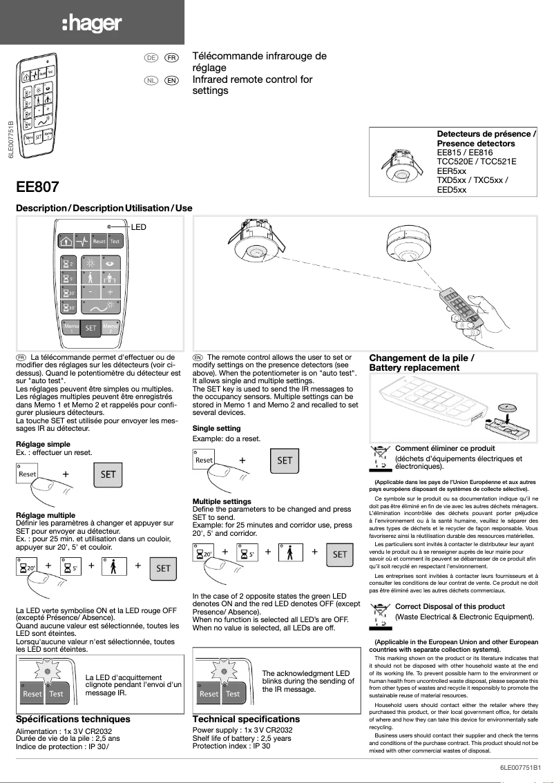 Page 1 de la notice Manuel utilisateur Hager EE807