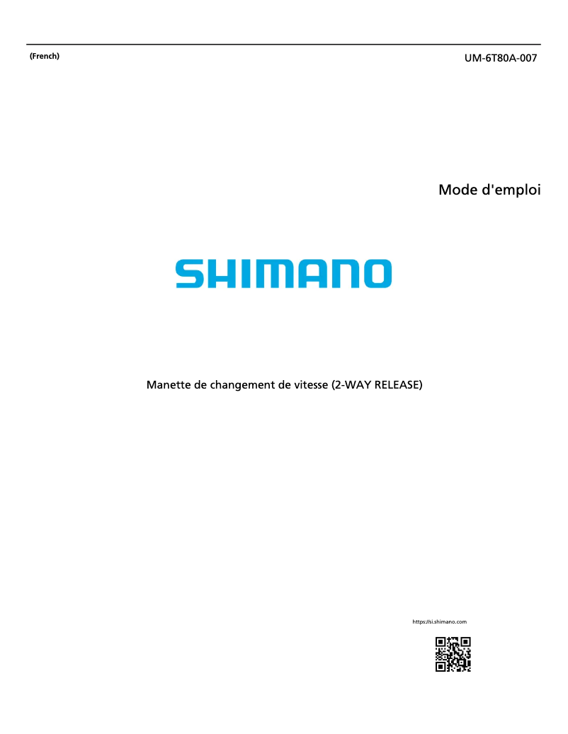 Page 1 de la notice Manuel utilisateur Shimano SL-R350-R
