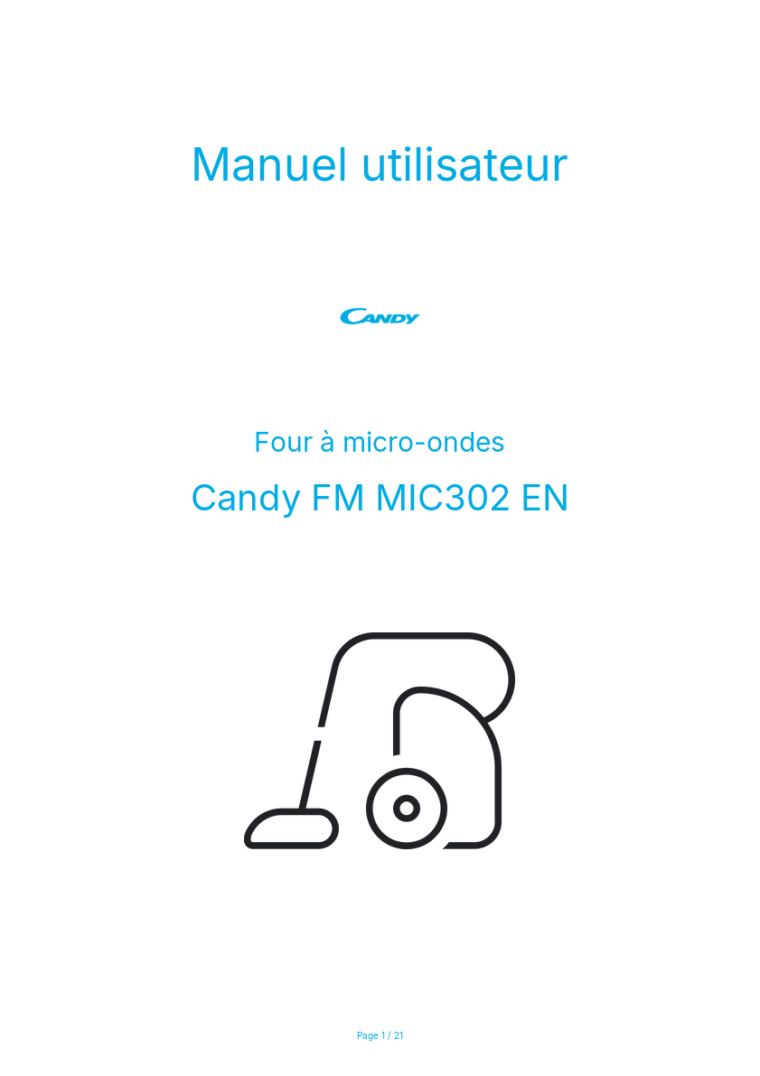 Page n°1 - Manuel utilisateur Candy FM MIC302 EN
