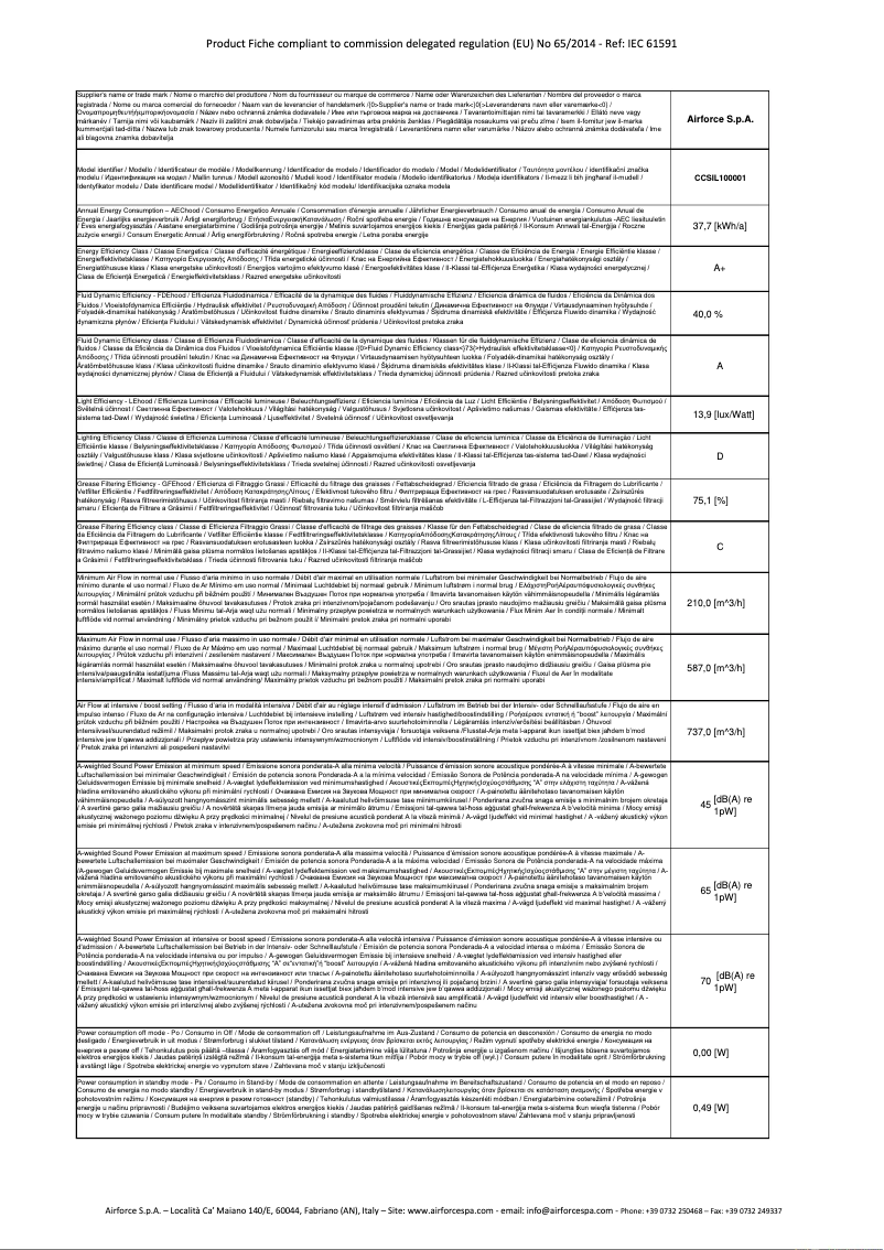 Page 1 de la notice Fiche technique Airforce Silhouette