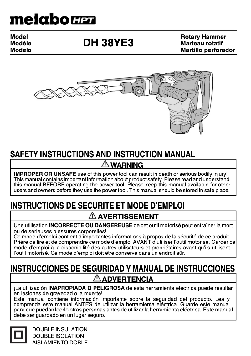 Page 1 de la notice Manuel utilisateur Metabo DH 38YE3