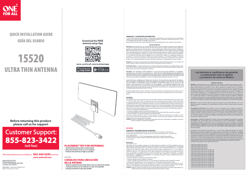 Page 1 de la notice Manuel utilisateur One for all 15520